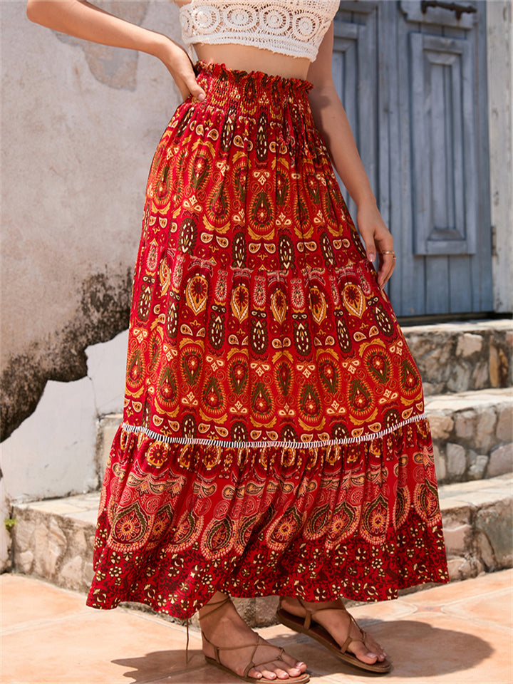 Bohemian Exotic Print Pleated Skirt for Women
