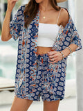 Women's 2Pcs Elegant Summer Holiday Style Print Short Sleeve Top & Pants Set