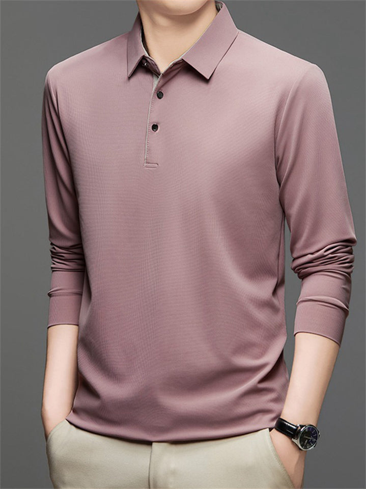 Men's Simple Solid Color Long Sleeve Polo Shirts