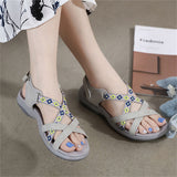 Ethnic Style Cross Strap Velcro Cozy Walking Sandals for Women