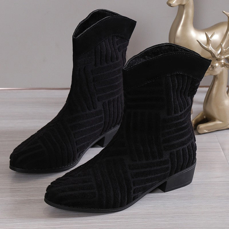 Women's Chic Pointed Toe Low Heel Patchwork Martin Boots