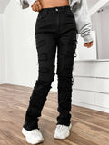 Women's Hip-Hop Raw Edge Mid-Rise Skinny Stacked Jeans