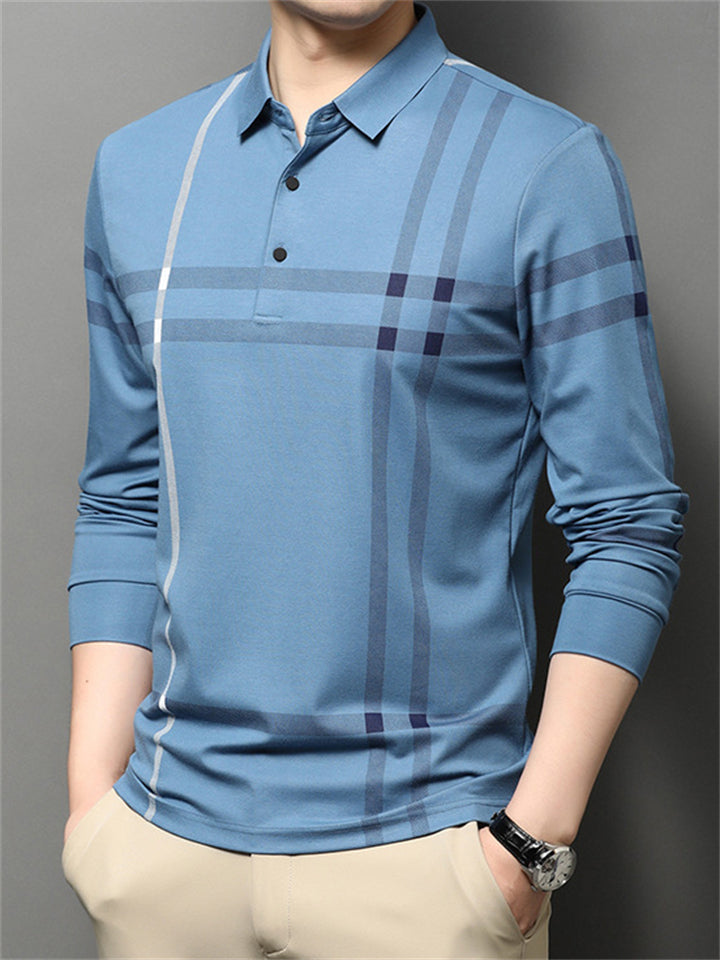 Men's Geometry Print Lapel Long Sleeve Polo Shirts