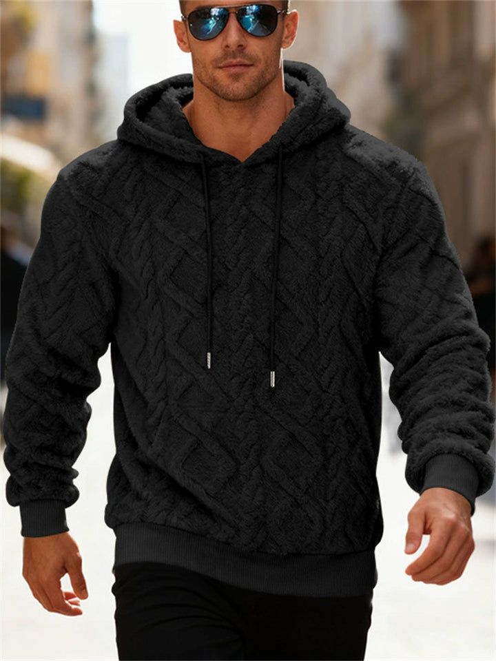 Men's Winter Casual Solid Color Jacquard Soft Fleece Hoodies