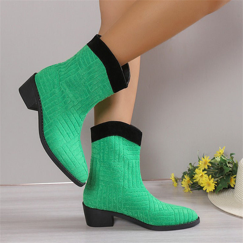 Women's Chic Pointed Toe Low Heel Patchwork Martin Boots