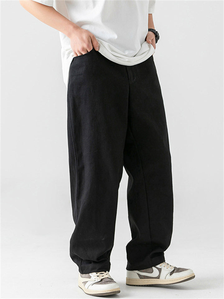 Men's Retro Casual Solid Color Cotton Straight Trousers