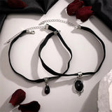 2Pcs/Set Gothic Black Crystal Pendant Wildcat Chokers