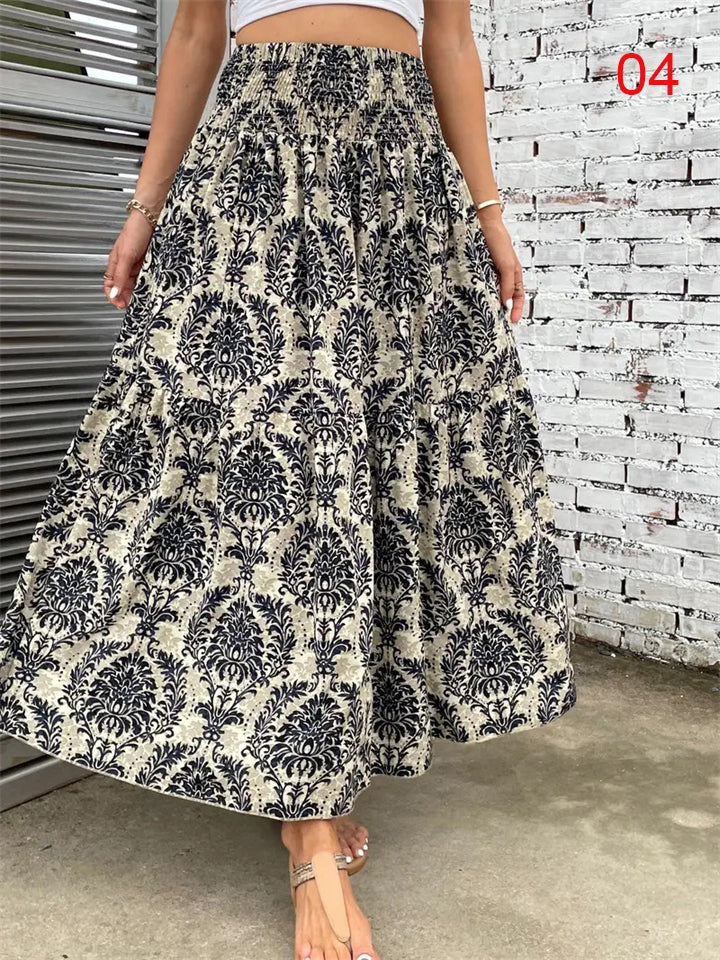Women's Flowy Bohemian Floral Print Chiffon Long Skirt