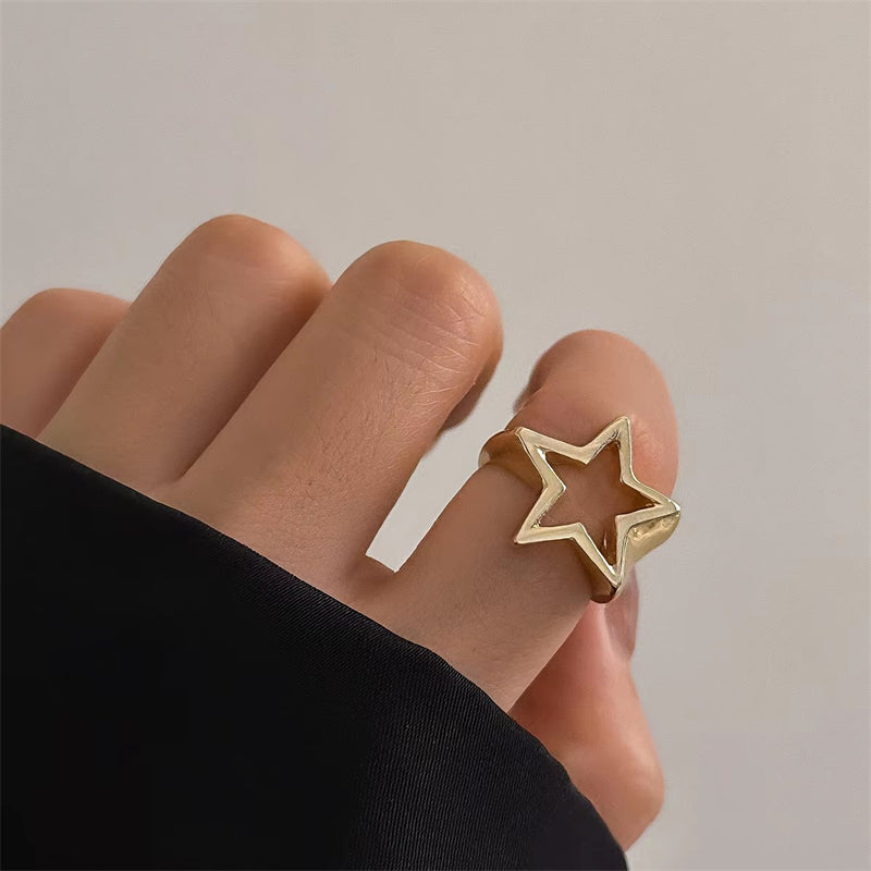 Fashionable Hollow Star Opening Rings for Women