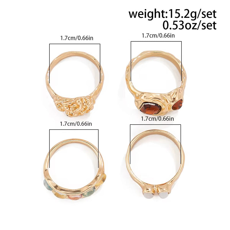 Ladies 4Pcs/Set Elegant Luxury Rhinestone Rings