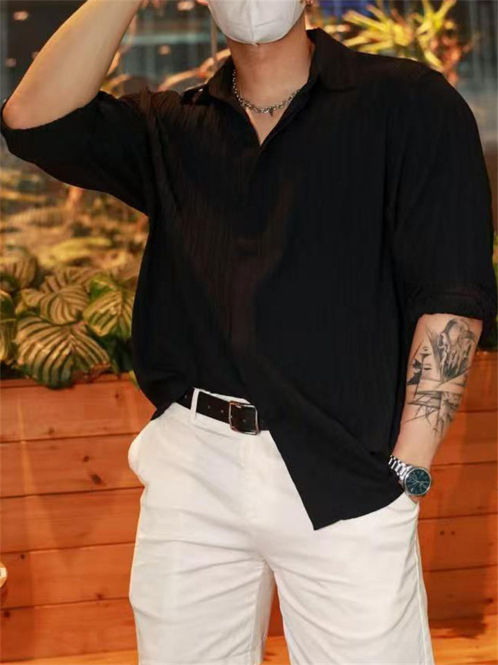 Men's Solid Color Lapel Long Sleeve Shirts