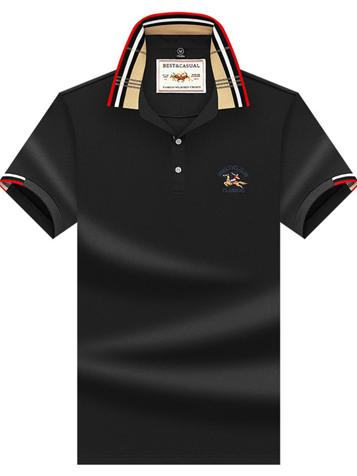 Men's Contrast Color Casual Short Sleeve Lapel Polo Shirts