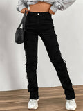 Women's Hip-Hop Raw Edge Mid-Rise Skinny Stacked Jeans