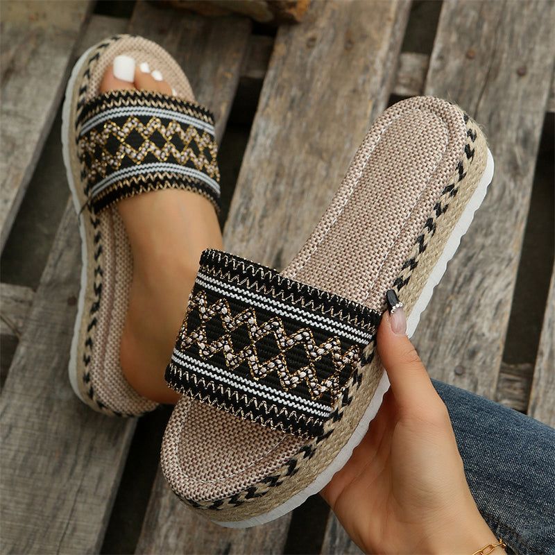 Women's Ethnic Style Thick Sole Woven Holiday Slippers