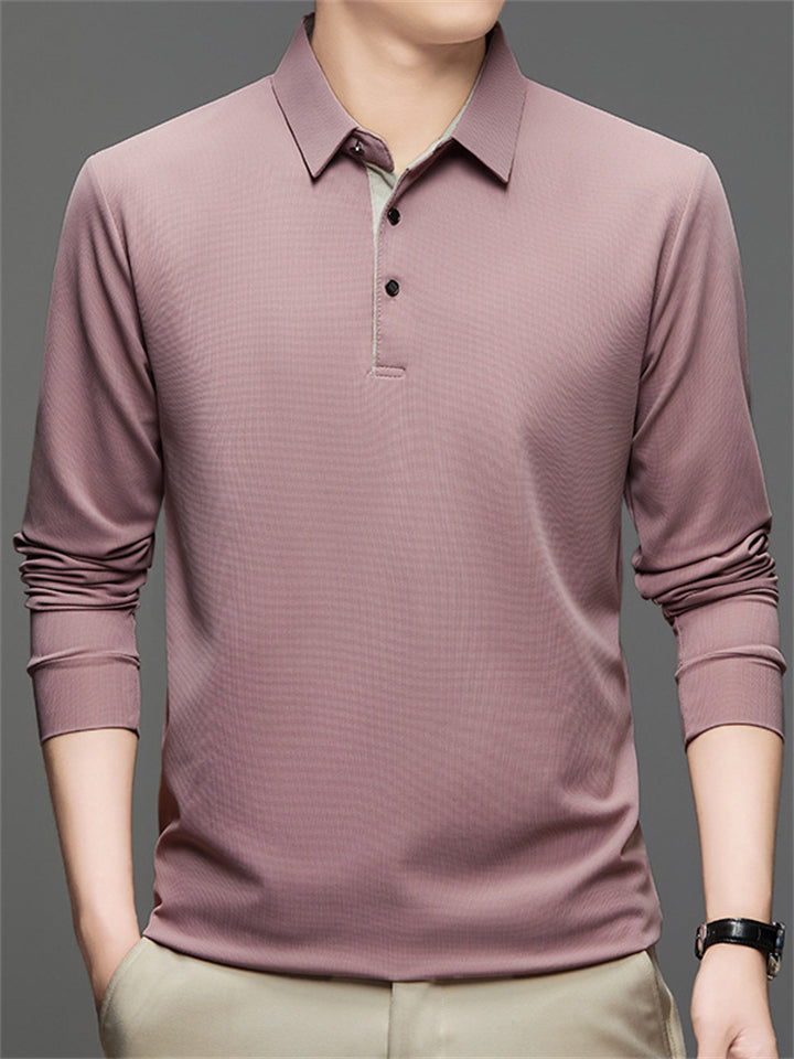 Men's Simple Solid Color Long Sleeve Polo Shirts