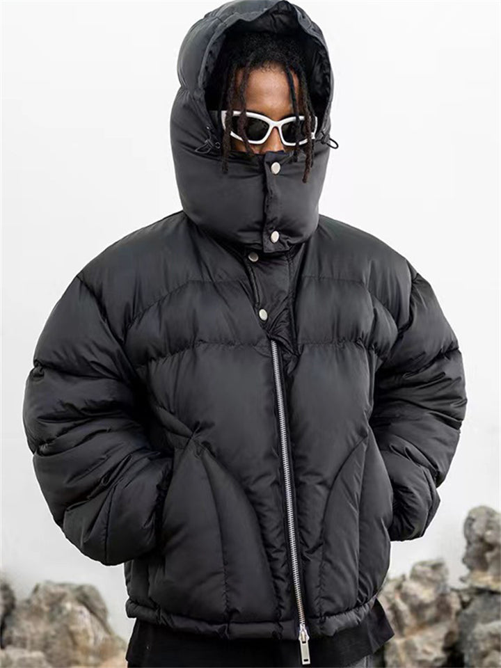 Men's Hooded Puffer Jacket Zipper Cotton Padded Coat