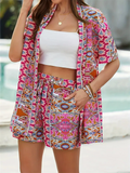 Women's 2Pcs Elegant Summer Holiday Style Print Short Sleeve Top & Pants Set
