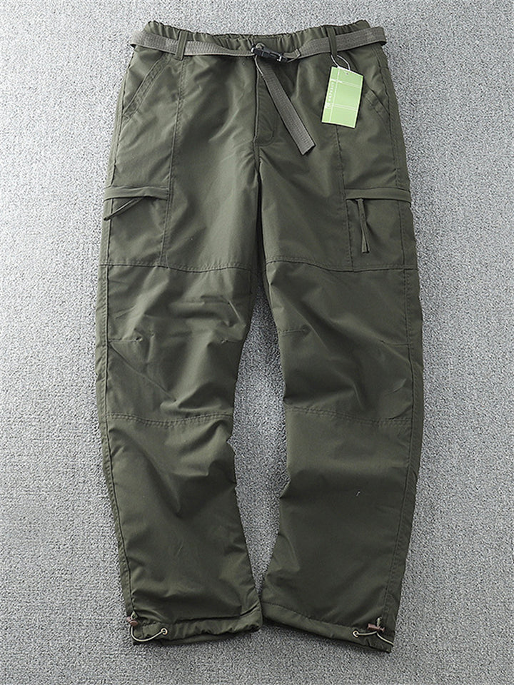 Men's Keep Warm Plush Liner Multi-Pocket Cargo Pants with Belt