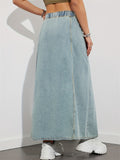 Women A-Line Long Casual Elastic Waist Denim Skirt