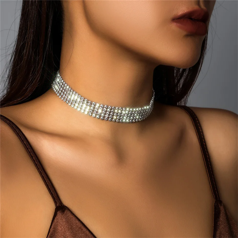 Female 1.5CM & 4CM Sparkling Rhinestone Choker Necklaces