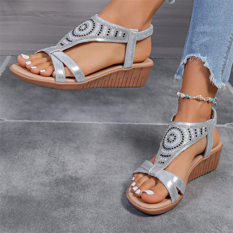 Women's Side Cutout Strap Rhinestone Sequin Sandals