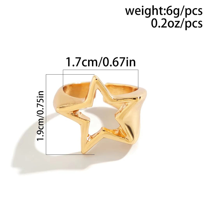 Fashionable Hollow Star Opening Rings for Women