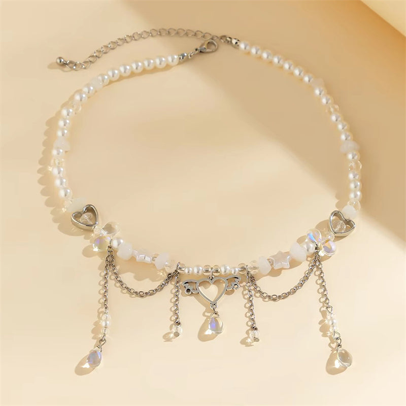Angel Love Crystal Water Drop Tassel Necklace for Women