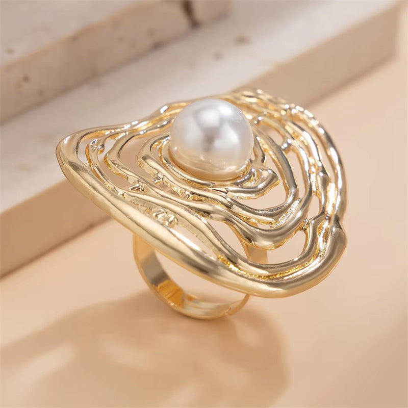Fashion Intertwined Metal Imitation Pearl Rings for Lady