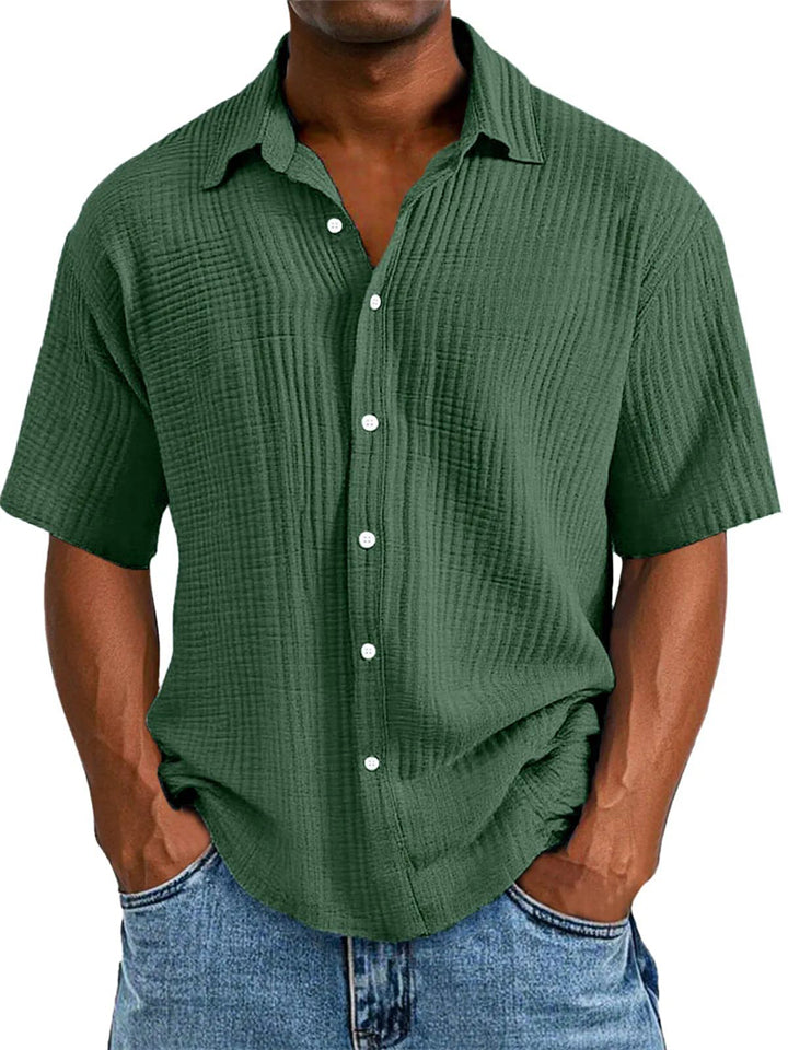 Men's Casual Short Sleeve Lapel Solid Color Shirt