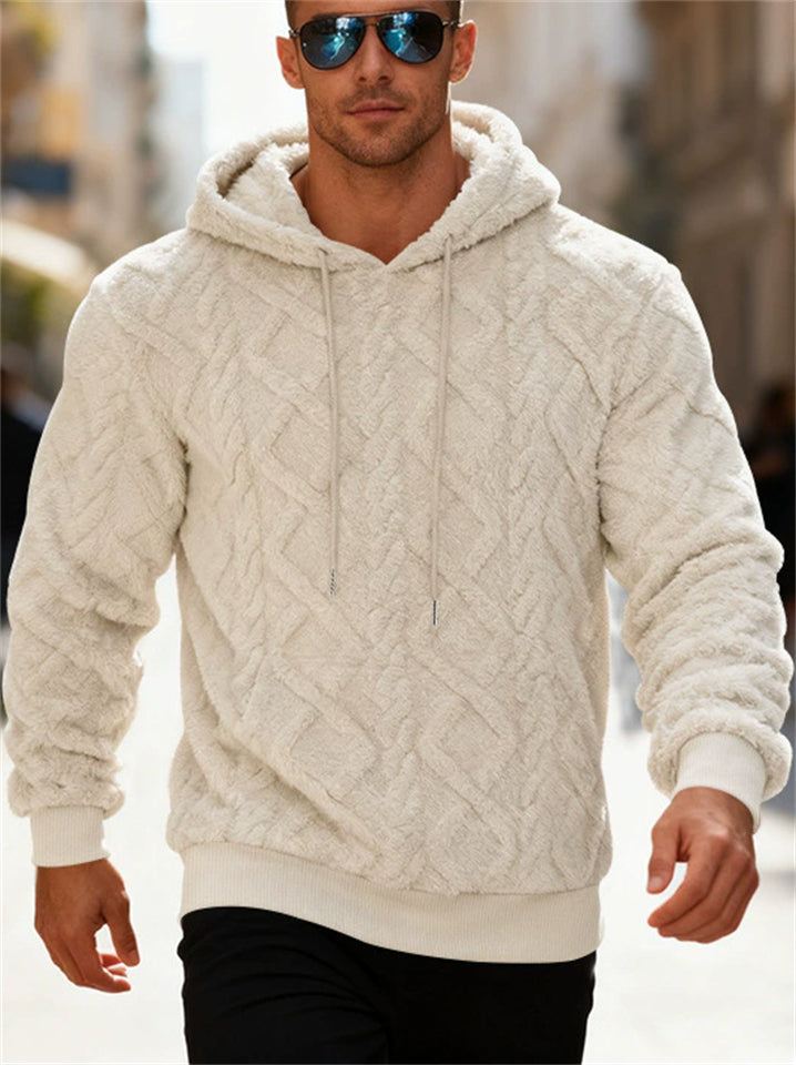 Men's Winter Casual Solid Color Jacquard Soft Fleece Hoodies