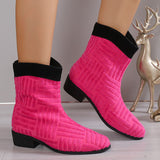Women's Chic Pointed Toe Low Heel Patchwork Martin Boots