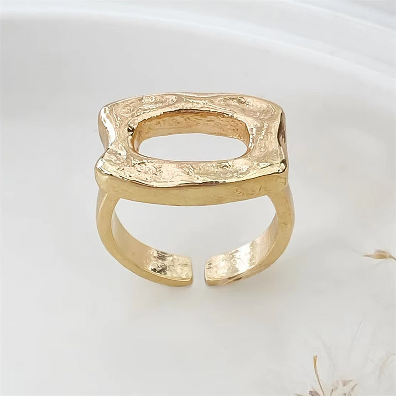 Female Retro Simple Irregular Rectangle Hollow Opening Ring