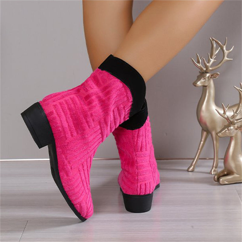 Women's Chic Pointed Toe Low Heel Patchwork Martin Boots