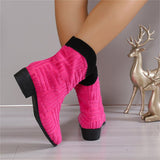 Women's Chic Pointed Toe Low Heel Patchwork Martin Boots