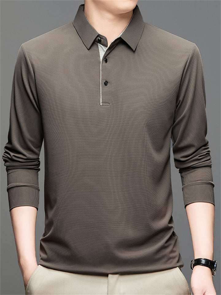 Men's Simple Solid Color Long Sleeve Polo Shirts