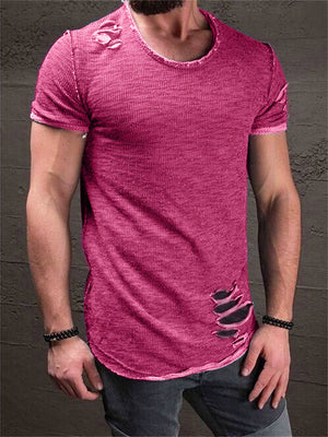 Comfortable Men's Round Collar Short-sleeved Shirt with Holes