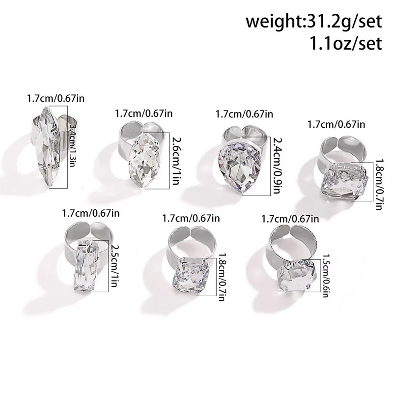 Ladies Exaggerated Sparkling Big Rhinestone Party Rings