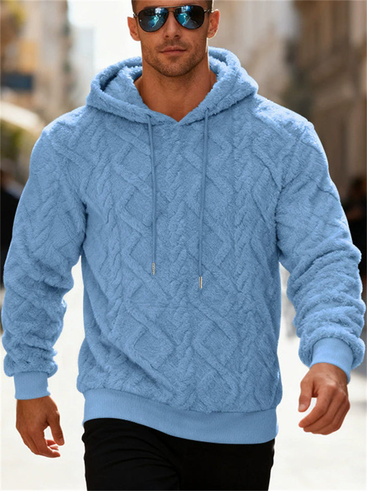 Men's Winter Casual Solid Color Jacquard Soft Fleece Hoodies