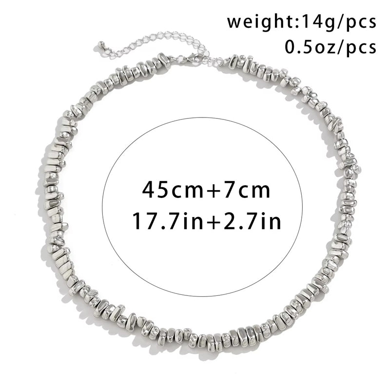 Silver Irregular Bead Hip-Hop Chain Necklace