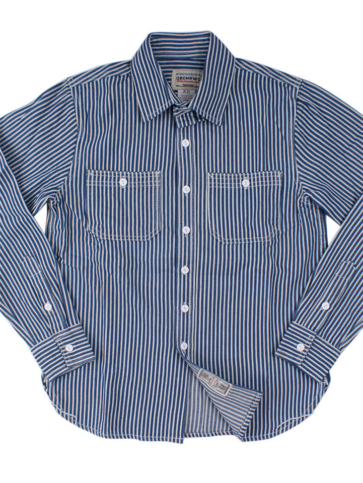Men's Retro Long Sleeve Stripe Cargo Shirts