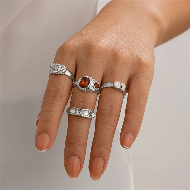 Ladies 4Pcs/Set Elegant Luxury Rhinestone Rings