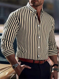 Men's Stripe Long Sleeve Lapel Shirts