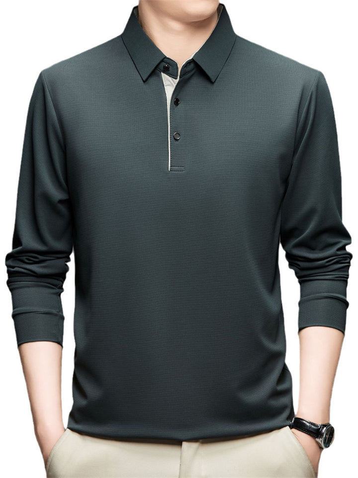 Men's Simple Solid Color Long Sleeve Polo Shirts