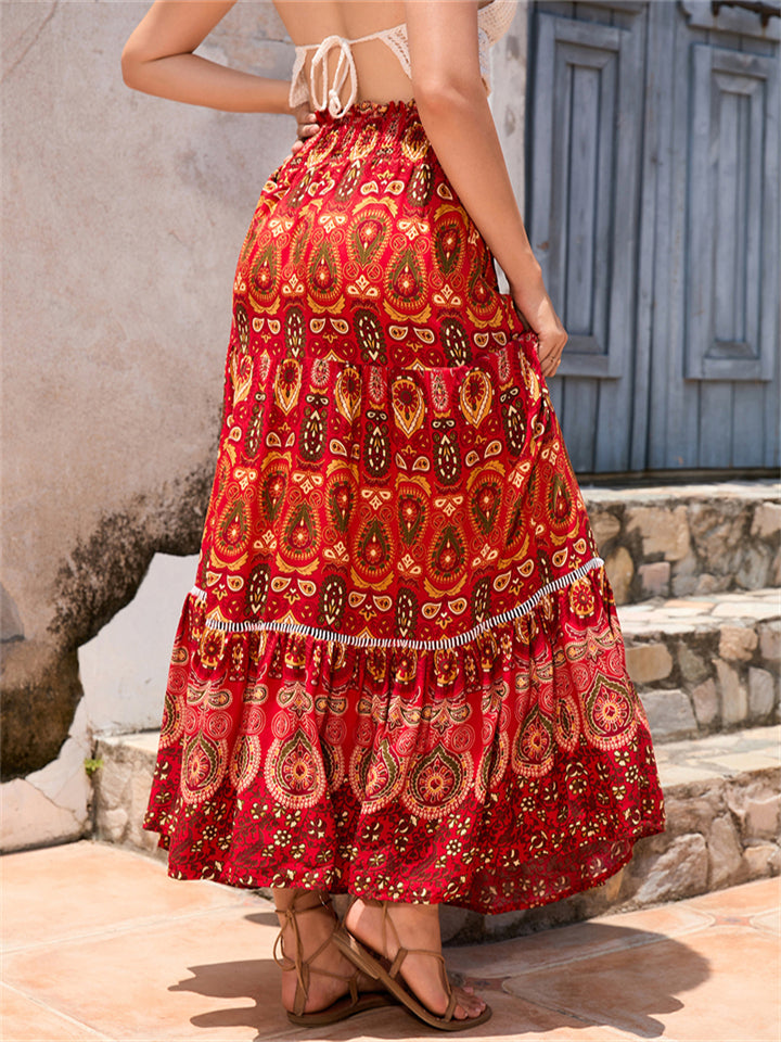 Bohemian Exotic Print Pleated Skirt for Women