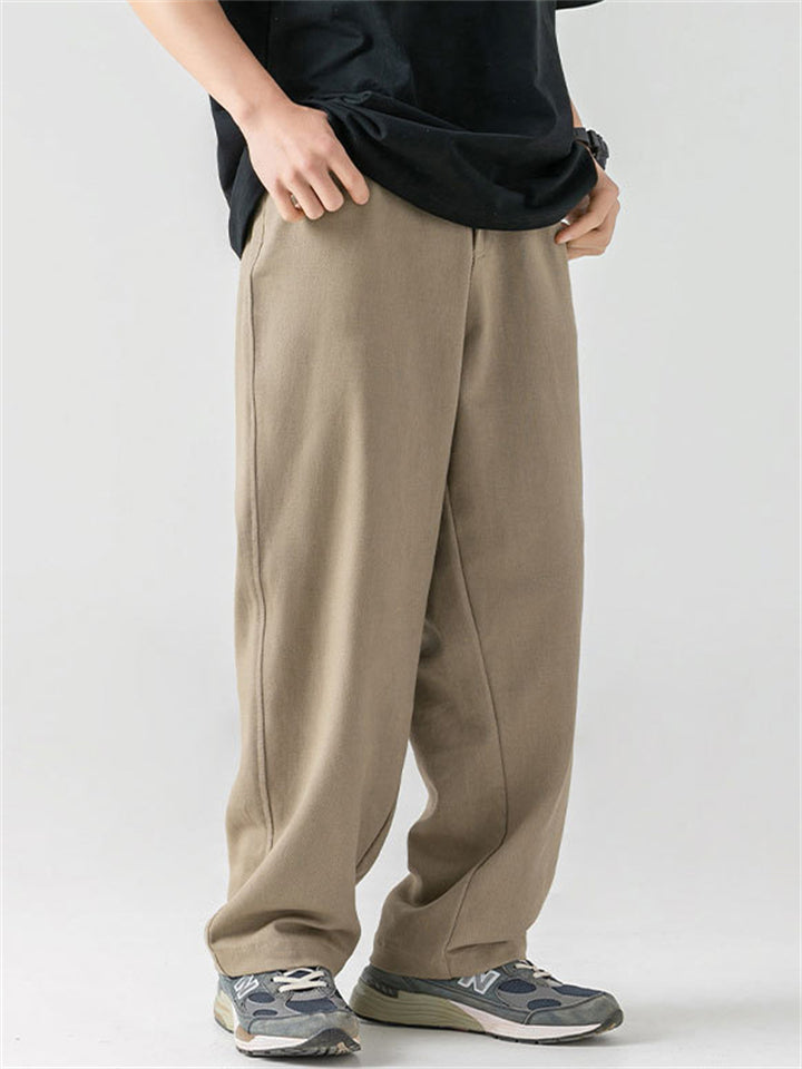 Men's Retro Casual Solid Color Cotton Straight Trousers