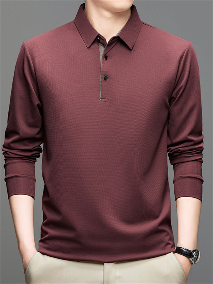 Men's Simple Solid Color Long Sleeve Polo Shirts