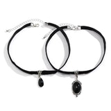 2Pcs/Set Gothic Black Crystal Pendant Wildcat Chokers