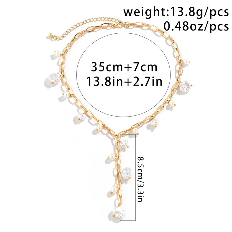 French Style Irregular Pearl Tassel Necklace for Women