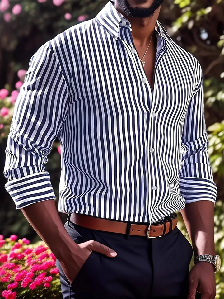 Men's Stripe Long Sleeve Lapel Shirts