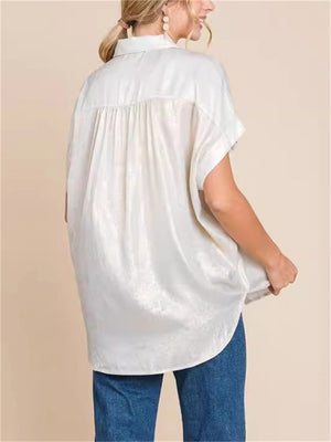 Single-breasted Batwing Sleeve Shinny Blouses for Ladies